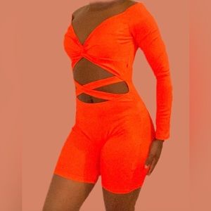 GRAY SMALL- Long Sleeve Cut Out Romper